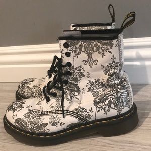 White Dr. Martens with Glittered Flowers